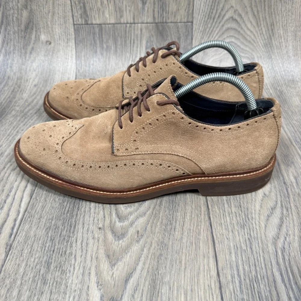Cole Haan Oxford Shoes Men 9.5 Tan Suede Wingtip Brogue C25052